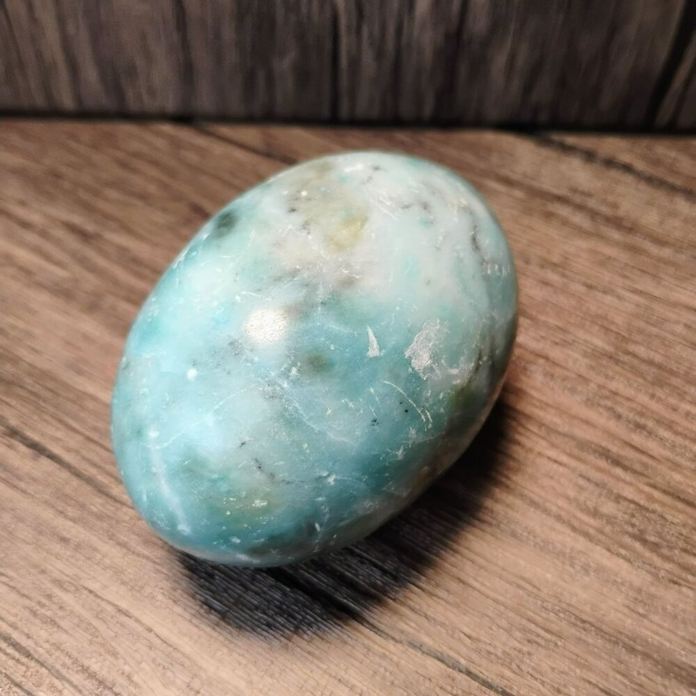 Polished Blue Marble Alabaster Egg Signed Italy, 3" Vintage Stone Paperweight - Picture 2 of 7